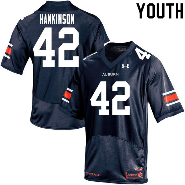 Auburn Tigers Youth Crimmins Hankinson #42 Navy Under Armour Stitched College 2020 NCAA Authentic Football Jersey QUE6274RN